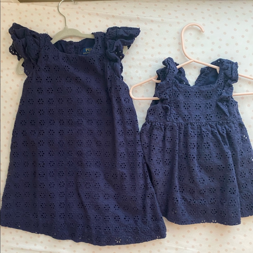 Matching Ralph Lauren Navy Eyelet Dresses